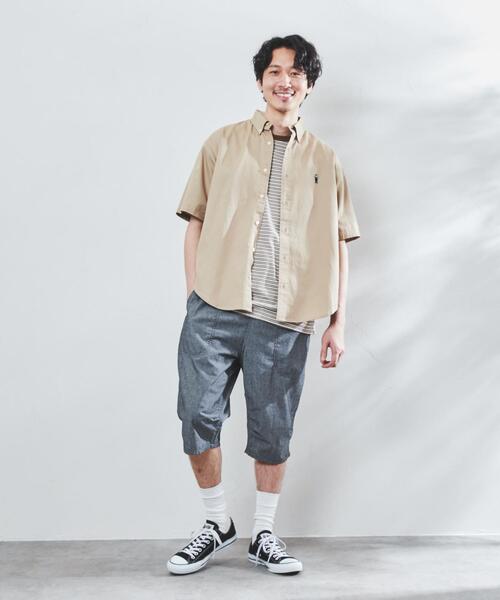 coen（コーエン）の「”ワンポイント刺繍シリーズ”働く人刺繍ボタンダウン半袖シャツ（シャツ/ブラウス・メンズ・ホワイト/ベージュ/ブラック・MEDIUM/X-LARGE/LARGE/SMALL）」の15枚目の写真