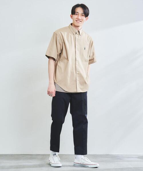 coen（コーエン）の「”ワンポイント刺繍シリーズ”働く人刺繍ボタンダウン半袖シャツ（シャツ/ブラウス・メンズ・ホワイト/ベージュ/ブラック・MEDIUM/X-LARGE/LARGE/SMALL）」の17枚目の写真