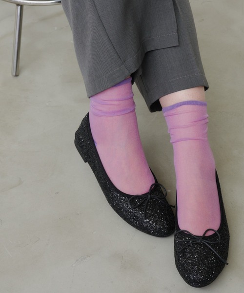 Aunt Marie's（アントマリーズ）の「シアーカラーソックス（ソックス/靴下・レディース・ホワイト/ピンク/ブルー/ブラック/パープル/カーキ/イエロー・FREE）」の5枚目の写真