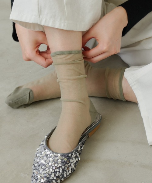 Aunt Marie's（アントマリーズ）の「シアーカラーソックス（ソックス/靴下・レディース・ホワイト/ピンク/ブルー/ブラック/パープル/カーキ/イエロー・FREE）」の3枚目の写真