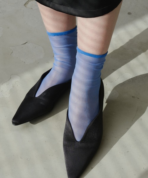 Aunt Marie's（アントマリーズ）の「シアーカラーソックス（ソックス/靴下・レディース・ホワイト/ピンク/ブルー/ブラック/パープル/カーキ/イエロー・FREE）」の4枚目の写真