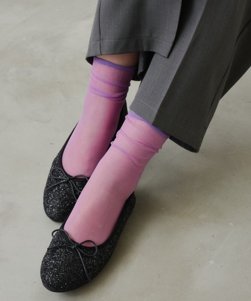 Aunt Marie's（アントマリーズ）の「シアーカラーソックス（ソックス/靴下・レディース・ホワイト/ピンク/ブルー/ブラック/パープル/カーキ/イエロー・FREE）」の19枚目の写真