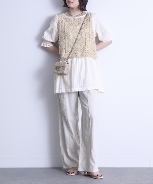 somari imagination（ソマリ イマジネーション）の「『クロシェレースベスト×ブラウスセット』（シャツ/ブラウス・レディース・ブラック/オフホワイト・2/1）」の6枚目の写真