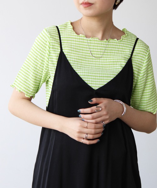 GeeRA（ジーラ）の「ギンガムチェックワッシャー袖トップス（Tシャツ/カットソー・レディース・ブラック/グリーン/イエロー・MEDIUM）」の3枚目の写真