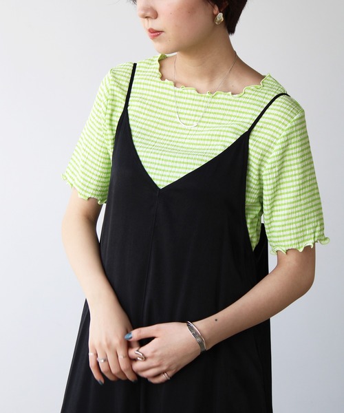 GeeRA（ジーラ）の「ギンガムチェックワッシャー袖トップス（Tシャツ/カットソー・レディース・ブラック/グリーン/イエロー・MEDIUM）」の14枚目の写真