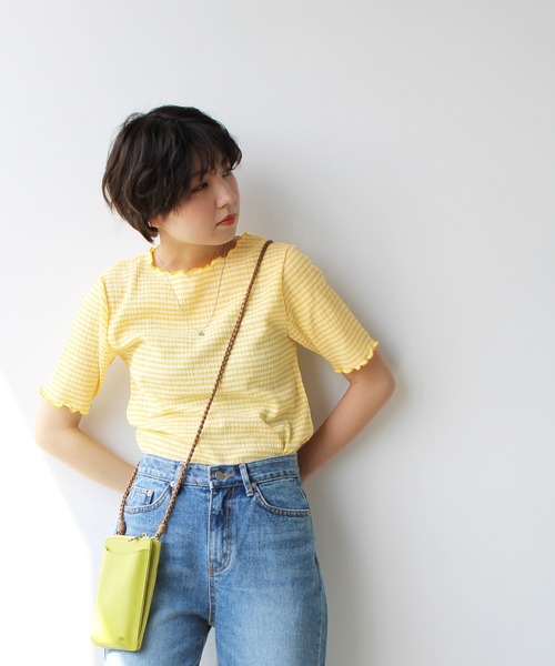 GeeRA（ジーラ）の「ギンガムチェックワッシャー袖トップス（Tシャツ/カットソー・レディース・ブラック/グリーン/イエロー・MEDIUM）」の20枚目の写真