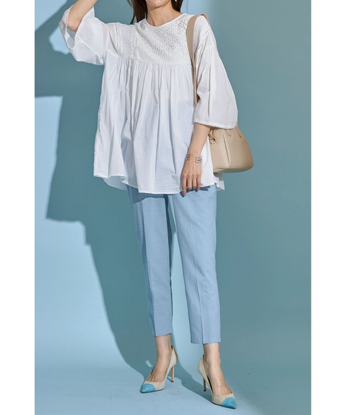 &. NOSTALGIA(アンドドットノスタルジア)の「《Sサイズ企画》リネン混テーパードパンツ(スラックス・レディース・グレイッシュブルー/ピンク・S/M)」の2枚目の写真