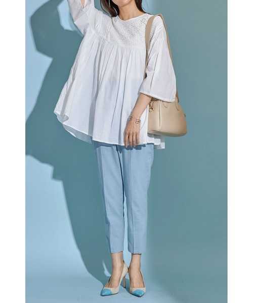 &. NOSTALGIA(アンドドットノスタルジア)の「《Sサイズ企画》リネン混テーパードパンツ(スラックス・レディース・グレイッシュブルー/ピンク・S/M)」の13枚目の写真