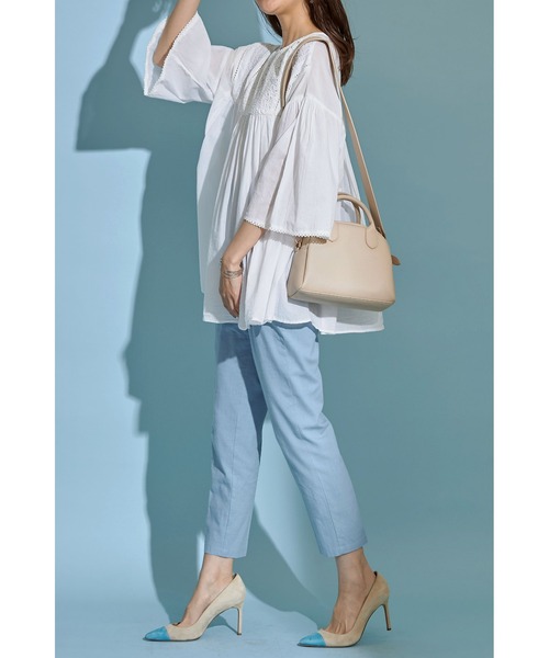 &. NOSTALGIA(アンドドットノスタルジア)の「《Sサイズ企画》リネン混テーパードパンツ(スラックス・レディース・グレイッシュブルー/ピンク・S/M)」の14枚目の写真