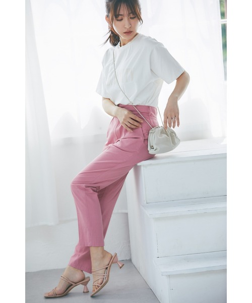 &. NOSTALGIA(アンドドットノスタルジア)の「《Sサイズ企画》リネン混テーパードパンツ(スラックス・レディース・グレイッシュブルー/ピンク・S/M)」の3枚目の写真