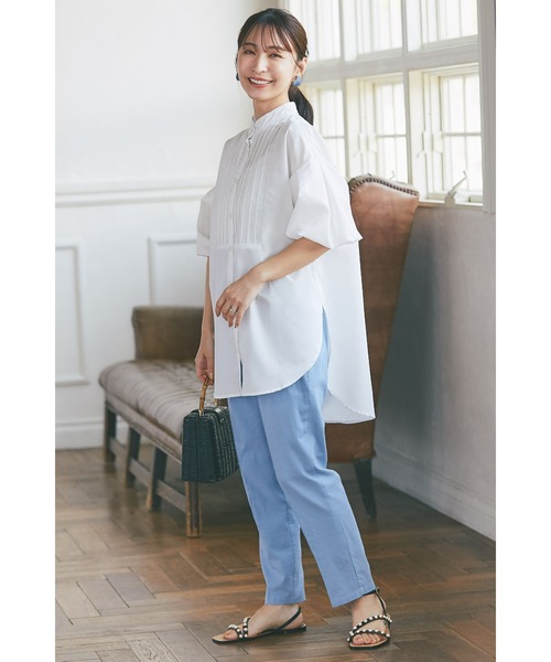 &. NOSTALGIA(アンドドットノスタルジア)の「《Sサイズ企画》リネン混テーパードパンツ(スラックス・レディース・グレイッシュブルー/ピンク・S/M)」の4枚目の写真