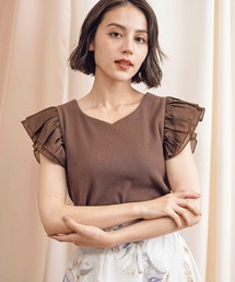 袖フリル異素材カットソー