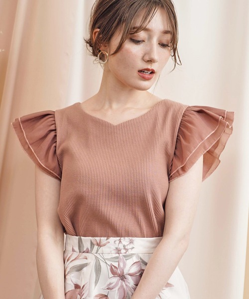 NOELA（ノエラ）の「袖フリル異素材カットソー（Tシャツ/カットソー・レディース・ブラック/ブラウン/ピンク・フリー）」の3枚目の写真