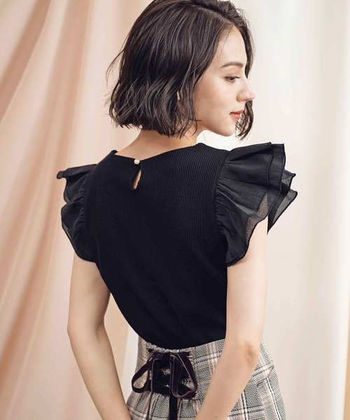 NOELA（ノエラ）の「袖フリル異素材カットソー（Tシャツ/カットソー・レディース・ブラック/ブラウン/ピンク・フリー）」の6枚目の写真