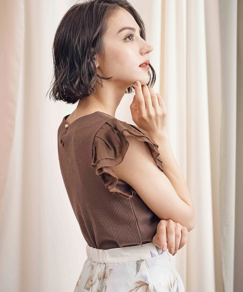 NOELA（ノエラ）の「袖フリル異素材カットソー（Tシャツ/カットソー・レディース・ブラック/ブラウン/ピンク・フリー）」の14枚目の写真