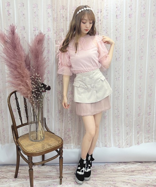 Swankiss（スワンキス）の「SX main tulle  B/L（シャツ/ブラウス・レディース・ホワイト/ブラック/ピンク・FREE）」の14枚目の写真