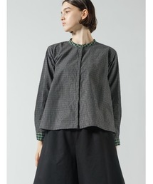 mizuiroind（ミズイロインド）の「mizuiro ind チェックスタンドカラーフレアシャツ（シャツ/ブラウス）」