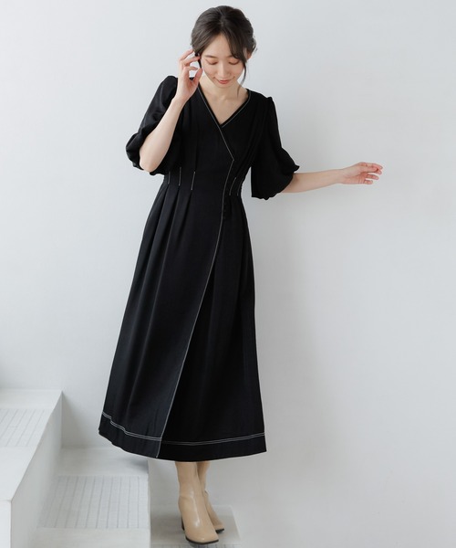 LADYMADE(レディメイド)の「バルーンスリーブカシュクールワンピース(ワンピース・レディース・カーキ/ブラック/ピンク・FREE)」の2枚目の写真