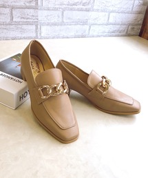 チャンキーヒールチェーンローファーパンプス