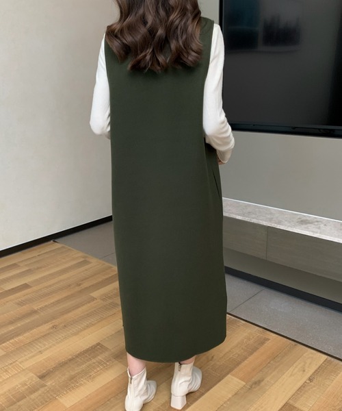 ABITOKYO(アビトーキョー)の「メルトンサイドスリットVネックジャンパースカート(ジャンパースカート・レディース・カーキ/ブラウン/アイボリー/ベージュ/ブラック・FREE)」の18枚目の写真