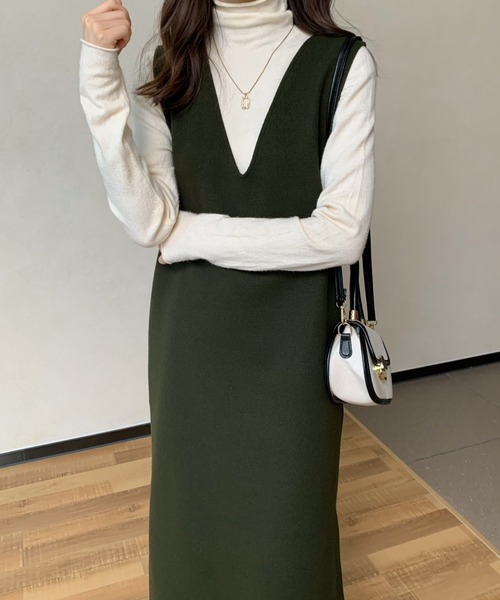 ABITOKYO(アビトーキョー)の「メルトンサイドスリットVネックジャンパースカート(ジャンパースカート・レディース・カーキ/ブラウン/アイボリー/ベージュ/ブラック・FREE)」の19枚目の写真