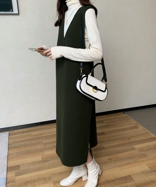 ABITOKYO(アビトーキョー)の「メルトンサイドスリットVネックジャンパースカート(ジャンパースカート・レディース・カーキ/ブラウン/アイボリー/ベージュ/ブラック・FREE)」の21枚目の写真