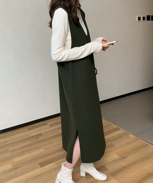 ABITOKYO(アビトーキョー)の「メルトンサイドスリットVネックジャンパースカート(ジャンパースカート・レディース・カーキ/ブラウン/アイボリー/ベージュ/ブラック・FREE)」の22枚目の写真