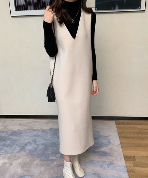 ABITOKYO(アビトーキョー)の「メルトンサイドスリットVネックジャンパースカート(ジャンパースカート・レディース・カーキ/ブラウン/アイボリー/ベージュ/ブラック・FREE)」の10枚目の写真