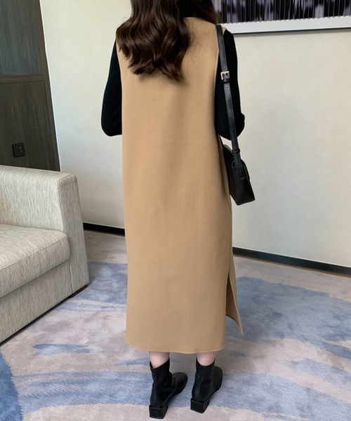 ABITOKYO(アビトーキョー)の「メルトンサイドスリットVネックジャンパースカート(ジャンパースカート・レディース・カーキ/ブラウン/アイボリー/ベージュ/ブラック・FREE)」の16枚目の写真