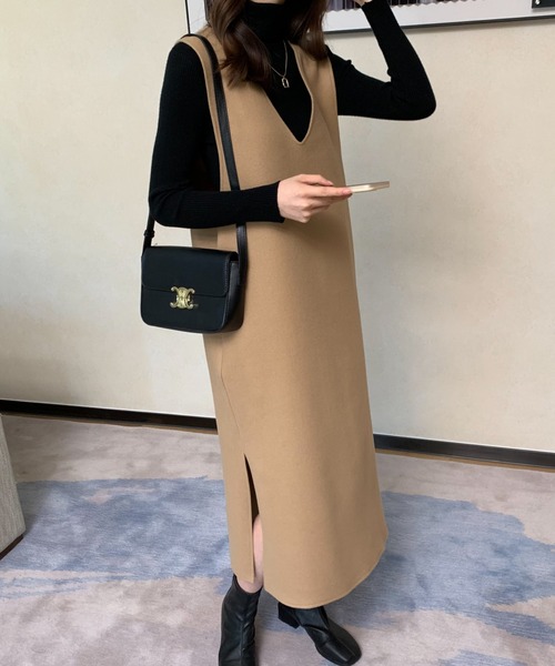 ABITOKYO(アビトーキョー)の「メルトンサイドスリットVネックジャンパースカート(ジャンパースカート・レディース・カーキ/ブラウン/アイボリー/ベージュ/ブラック・FREE)」の17枚目の写真