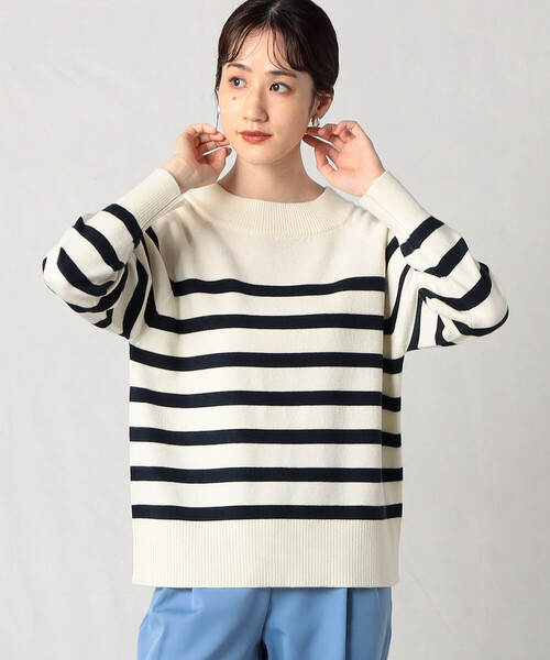Comme　Ca　Mature（コムサマチュア）の「ボーダーニット（ニット/セーター・レディース・ブラック/ダークブラウン/ホワイト×ネイビー・FREE）」の2枚目の写真