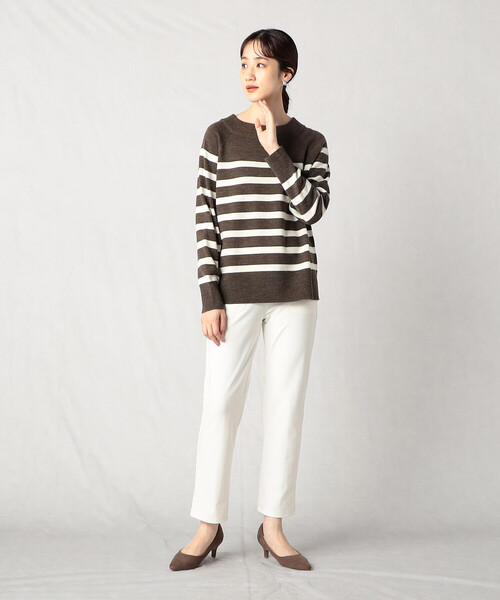 Comme　Ca　Mature（コムサマチュア）の「ボーダーニット（ニット/セーター・レディース・ブラック/ダークブラウン/ホワイト×ネイビー・FREE）」の8枚目の写真