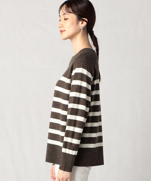 Comme　Ca　Mature（コムサマチュア）の「ボーダーニット（ニット/セーター・レディース・ブラック/ダークブラウン/ホワイト×ネイビー・FREE）」の6枚目の写真