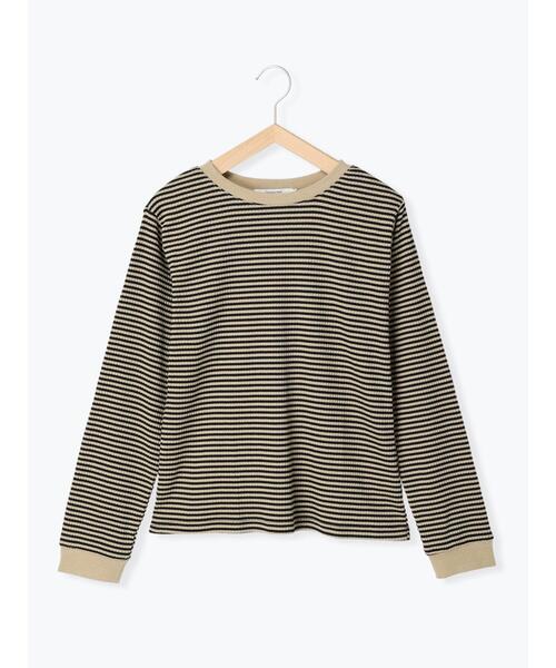 Samansa Mos2 blue（サマンサモスモスブルー）の「テレコボーダープルオーバー（Tシャツ/カットソー・レディース・ベージュ/オフホワイト/グリーン・MEDIUM/LARGE）」の3枚目の写真