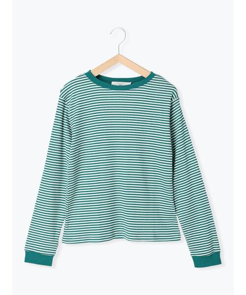 Samansa Mos2 blue（サマンサモスモスブルー）の「テレコボーダープルオーバー（Tシャツ/カットソー・レディース・ベージュ/オフホワイト/グリーン・MEDIUM/LARGE）」の4枚目の写真