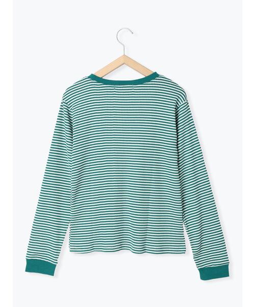 Samansa Mos2 blue（サマンサモスモスブルー）の「テレコボーダープルオーバー（Tシャツ/カットソー・レディース・ベージュ/オフホワイト/グリーン・MEDIUM/LARGE）」の5枚目の写真