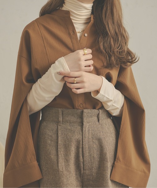 Ambre Neige(アンブルネージュ)の「クシュクシュハイネックインナー/【WEB/EC限定商品】(Tシャツ/カットソー・レディース・ダークブラウン/アイボリー・FREE)」の3枚目の写真