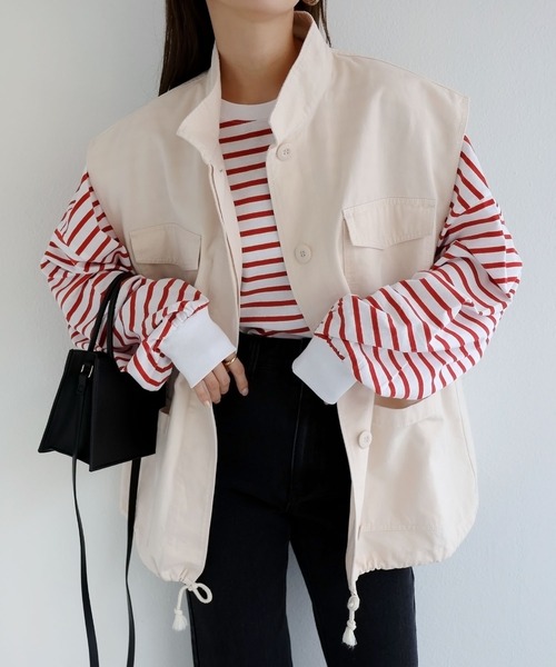 andme(アンドミー)の「ミリタリーベスト(ベスト・レディース・ブラック/アイボリー/ベージュ/カーキ・M)」の5枚目の写真