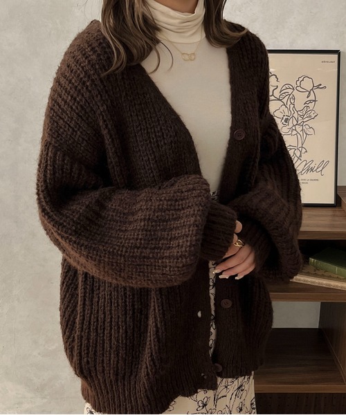 apres jour clair（アプレジュールクレア）の「【apres jour clair】起毛片畦ニットカーディガン【ZOZOTOWN限定アイテム】（カーディガン/ボレロ・レディース・アイボリー/ダークブラウン/ベージュ/オレンジ/カーキ・フリー/X-LARGE）」の7枚目の写真