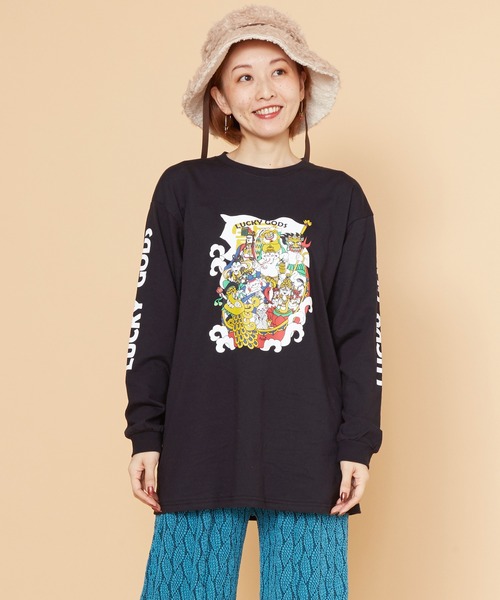 チャイハネ（チャイハネ）の「【チャイハネ】LUCKY GODS 福神ズMEN'SロンT（Tシャツ/カットソー・メンズ・ホワイト/ブラック・M/L）」の2枚目の写真