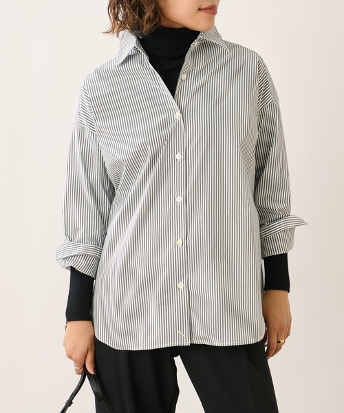 OUVRAGE CLASSE(ウヴラージュクラス)の「ストレッチカシュクールシャツ(シャツ/ブラウス・レディース・サックスブルー/ストライプ/ホワイト・FREE)」の3枚目の写真