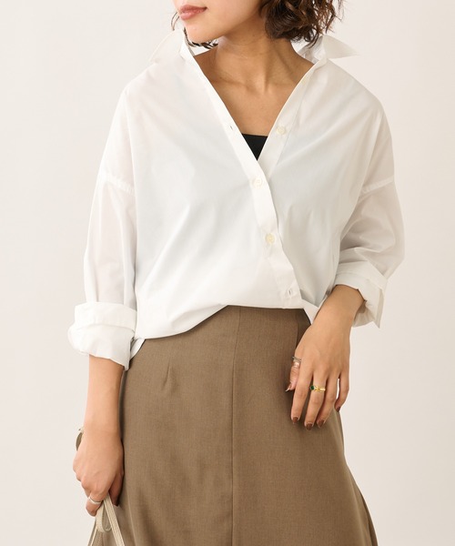 OUVRAGE CLASSE(ウヴラージュクラス)の「ストレッチカシュクールシャツ(シャツ/ブラウス・レディース・サックスブルー/ストライプ/ホワイト・FREE)」の4枚目の写真