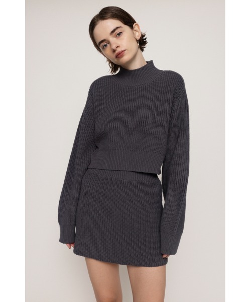 SLY（スライ）の「LG COTTON RIB SHORT 2P ローゲージ コットン リブ ミニスカート 2ピース セット（ワンピース・レディース・グレー/アイボリー/ブラック/レッド・FREE）」の3枚目の写真