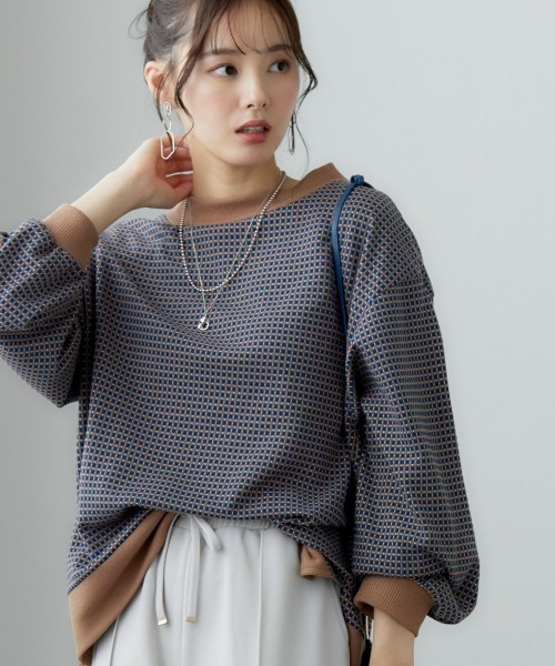 miclat(ミクラ)の「大きいサイズ ドットジャガードプルオーバー miclat(Tシャツ/カットソー・レディース・ブルー系/ブラウン系・L/LL/3L/4L/5L)」の16枚目の写真