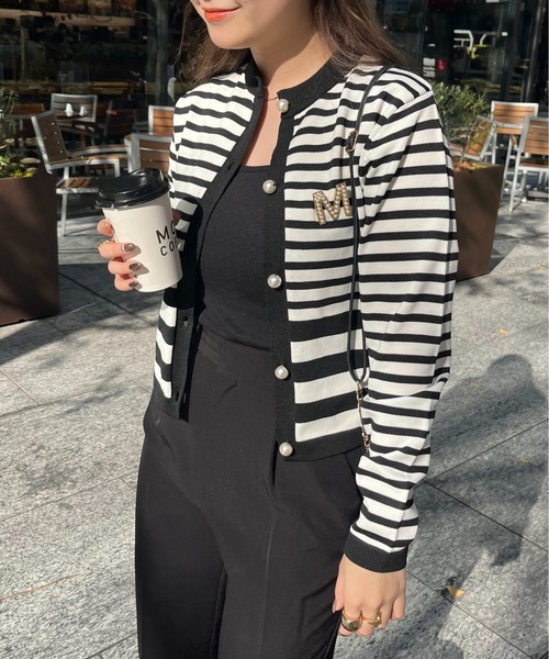 prose verse（プロズヴェール）の「パールボタンコンパクトニットカーデ（カーディガン/ボレロ・レディース・ブラック/グリーン/オフホワイト・ﾌﾘ-）」の2枚目の写真