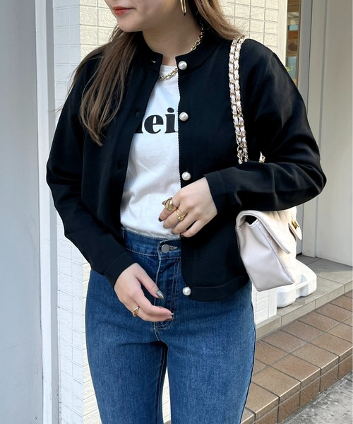 prose verse（プロズヴェール）の「パールボタンコンパクトニットカーデ（カーディガン/ボレロ・レディース・ブラック/グリーン/オフホワイト・ﾌﾘ-）」の17枚目の写真