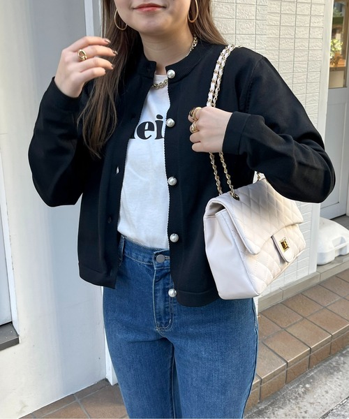 prose verse（プロズヴェール）の「パールボタンコンパクトニットカーデ（カーディガン/ボレロ・レディース・ブラック/グリーン/オフホワイト・ﾌﾘ-）」の18枚目の写真