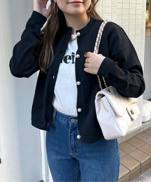 prose verse（プロズヴェール）の「パールボタンコンパクトニットカーデ（カーディガン/ボレロ・レディース・ブラック/グリーン/オフホワイト・ﾌﾘ-）」の19枚目の写真