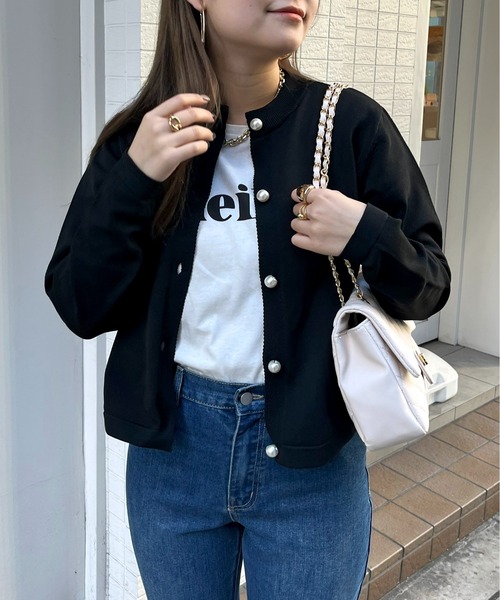 prose verse（プロズヴェール）の「パールボタンコンパクトニットカーデ（カーディガン/ボレロ・レディース・ブラック/グリーン/オフホワイト・ﾌﾘ-）」の20枚目の写真