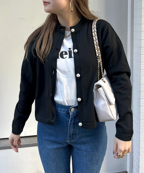 prose verse（プロズヴェール）の「パールボタンコンパクトニットカーデ（カーディガン/ボレロ・レディース・ブラック/グリーン/オフホワイト・ﾌﾘ-）」の21枚目の写真